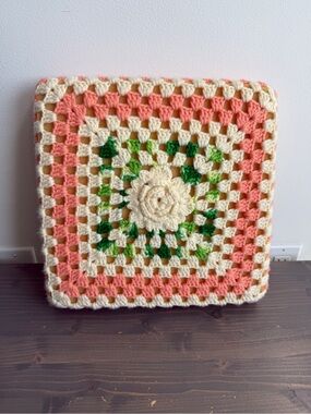 Vintage  handmade crochet accent pillow